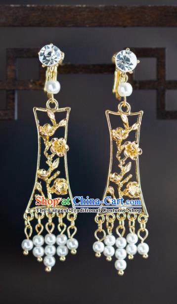 Chinese Ancient Hanfu Jewelry Accessories Traditional Wedding Golden Plum Blossom Earrings for Women
