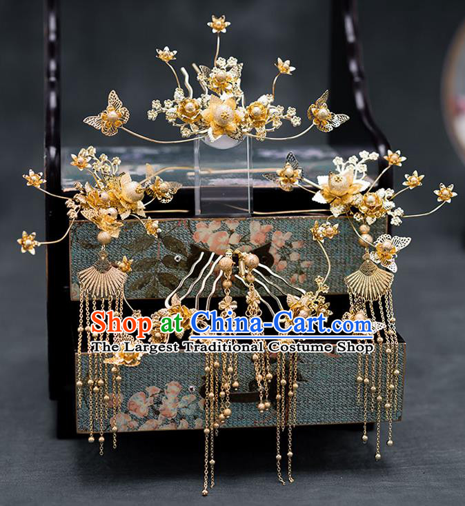 Chinese Ancient Hanfu Hair Accessories Traditional Wedding Golden Butterfly Hair Comb Hairpins for Women