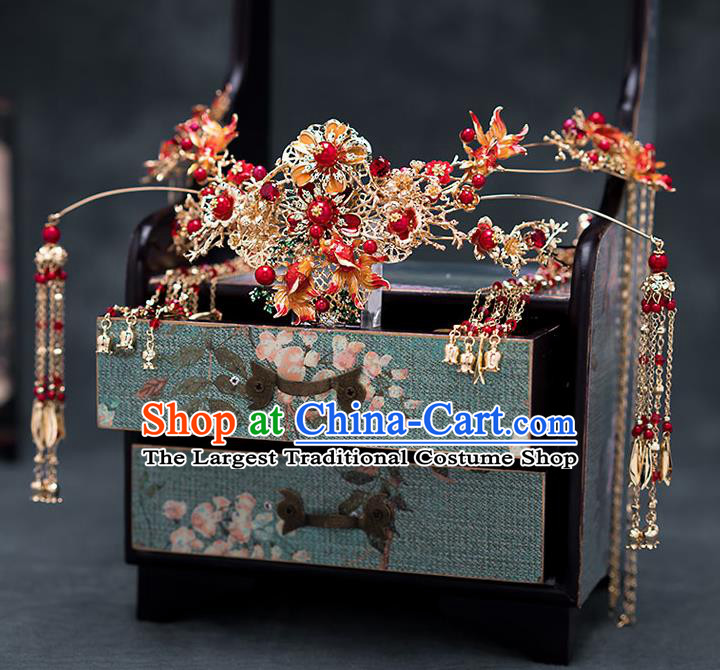 Chinese Ancient Wedding Hair Accessories Traditional Bride Hanfu Tassel Hairpins Phoenix Coronet for Women