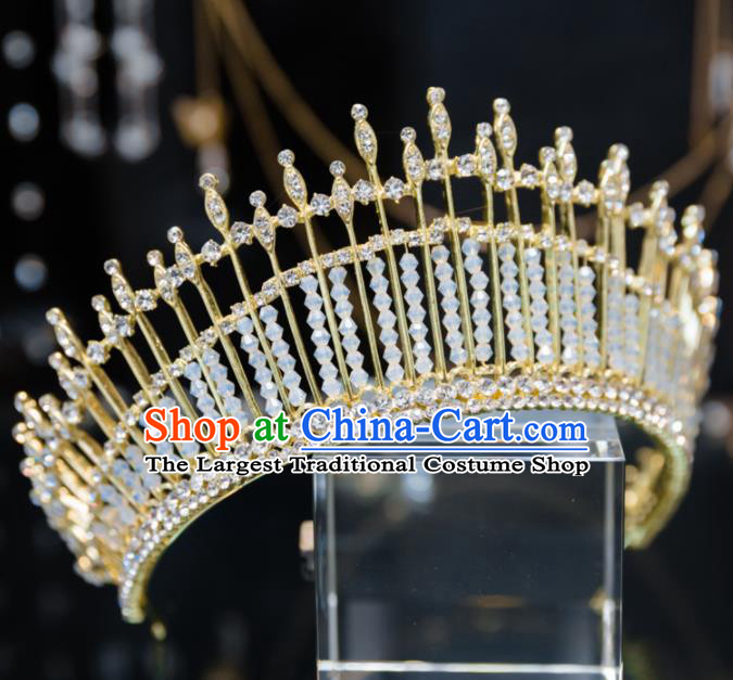 Handmade Baroque Hair Accessories Wedding Queen Crystal Beads Royal Crown for Women