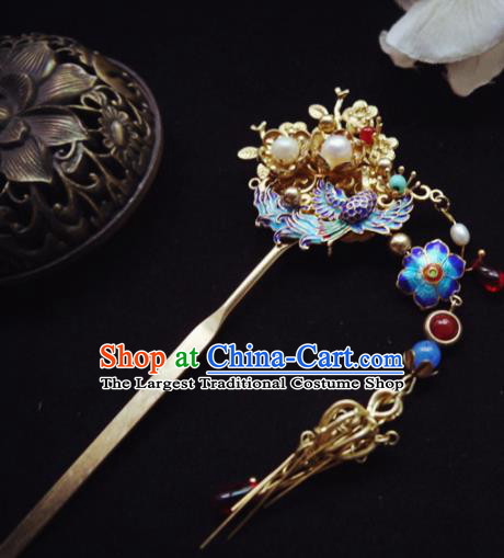 Chinese Ancient Hair Accessories Blueing Hair Clip Traditional Bride Hanfu Hairpins for Women