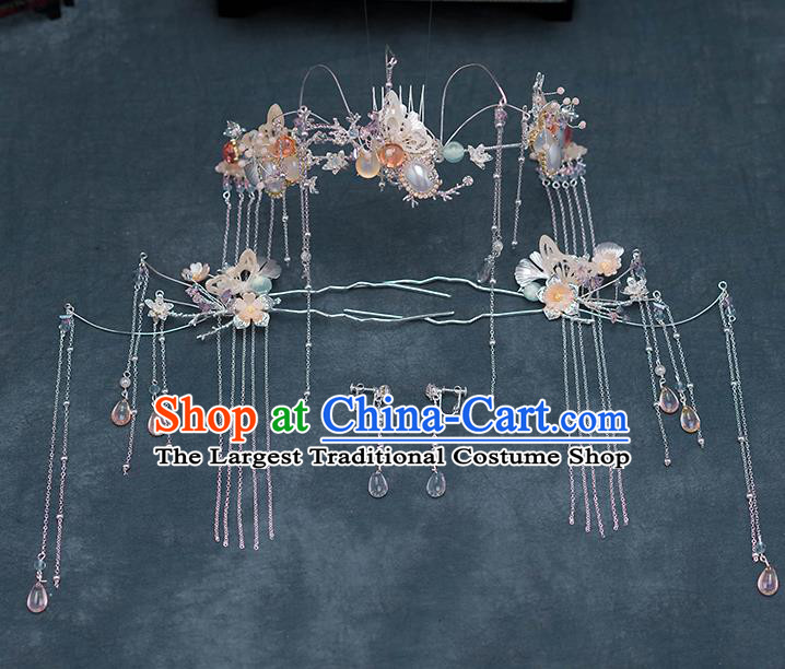 Chinese Ancient Bride Tassel Phoenix Coronet Traditional Wedding Hair Accessories Hanfu Hairpins for Women