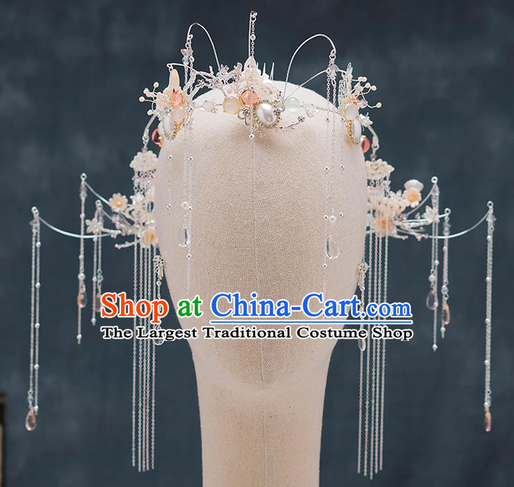 Chinese Ancient Bride Tassel Phoenix Coronet Traditional Wedding Hair Accessories Hanfu Hairpins for Women