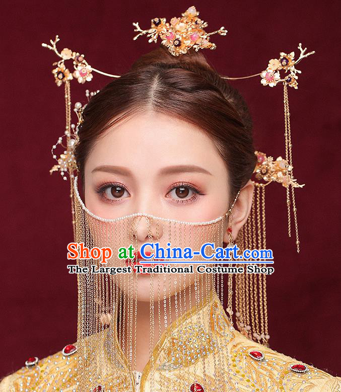 Chinese Ancient Bride Tassel Step Shake Traditional Wedding Hair Accessories Hanfu Hairpins for Women