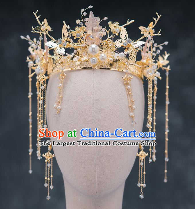 Chinese Ancient Bride Wedding Hairpins Traditional Tassel Phoenix Coronet Hair Accessories for Women