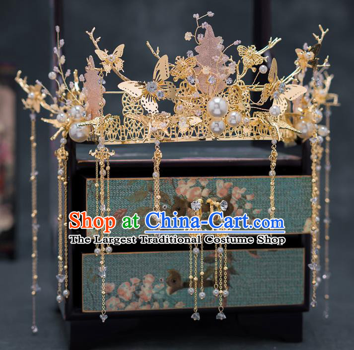 Chinese Ancient Bride Wedding Hairpins Traditional Tassel Phoenix Coronet Hair Accessories for Women