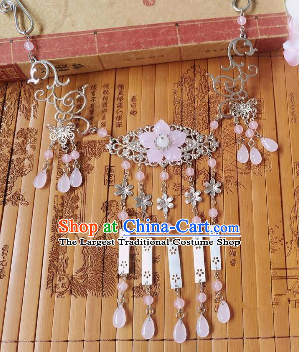 Chinese Ancient Bride Hanfu Accessories Traditional Palace Pink Flower Necklace for Women