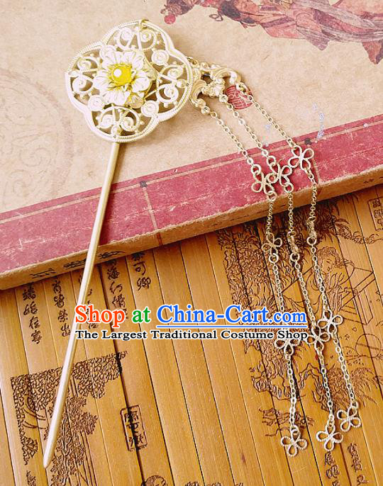 Chinese Ancient Queen Hair Accessories Golden Hairpins Traditional Hanfu Palace Tassel Hair Clip for Women