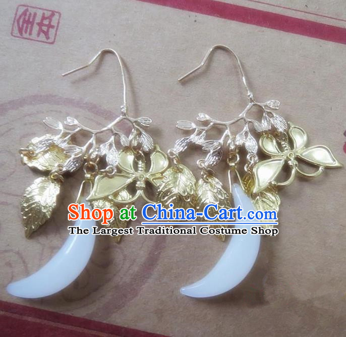 Chinese Ancient Princess Jewelry Accessories Traditional Hanfu Moon Earrings for Women
