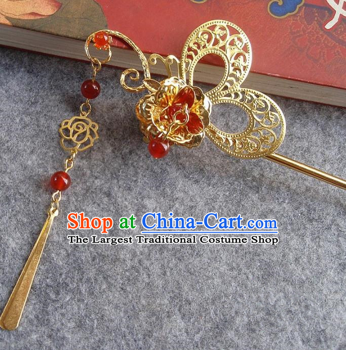 Chinese Ancient Hair Accessories Golden Butterfly Hairpins Traditional Hanfu Palace Hair Clip for Women