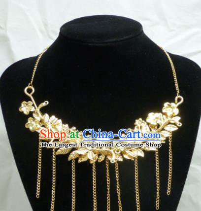 Chinese Ancient Bride Hanfu Accessories Traditional Palace Golden Leaf Necklace for Women