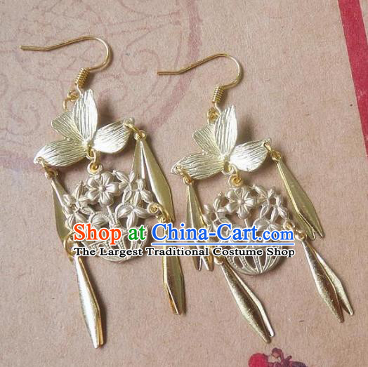 Chinese Ancient Princess Jewelry Accessories Traditional Hanfu Golden Earrings for Women
