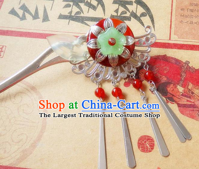 Chinese Ancient Princess Hair Accessories Traditional Hanfu Red Agate Tassel Hairpins for Women