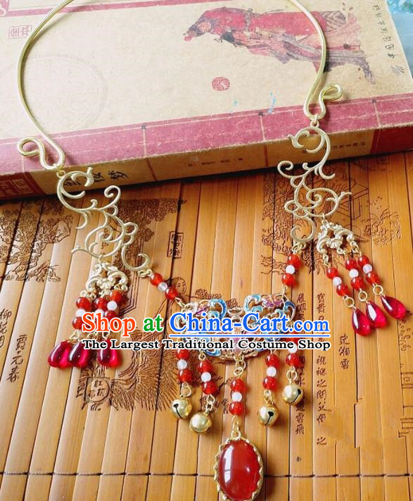 Chinese Ancient Bride Hanfu Accessories Traditional Palace Red Agate Necklace for Women
