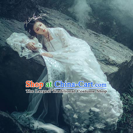 Traditional Chinese Tang Dynasty Princess Replica Costumes Ancient Peri White Hanfu Dress for Women