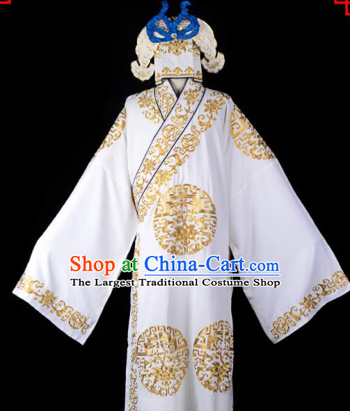 Professional Chinese Beijing Opera Costume Traditional Peking Opera Scholar White Robe and Hat for Adults
