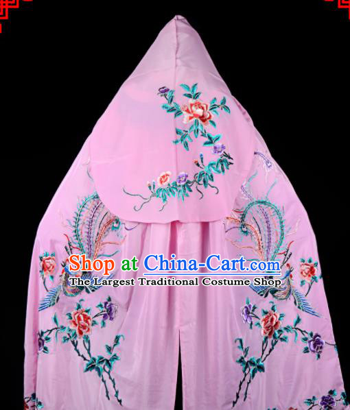 Professional Chinese Traditional Beijing Opera Swordswomen Costume Embroidered Pink Cloak for Adults