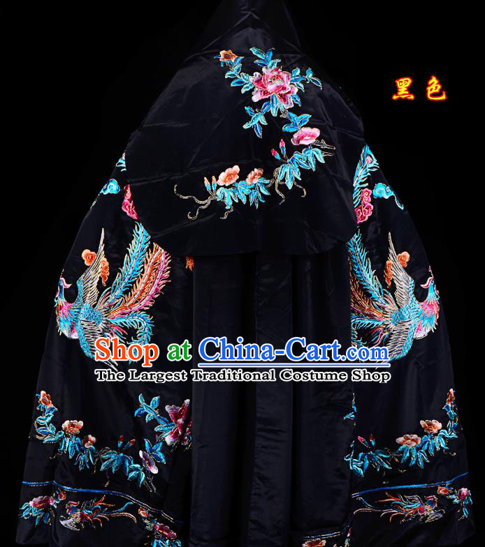 Professional Chinese Traditional Beijing Opera Swordswomen Costume Embroidered Black Cloak for Adults