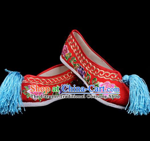 Professional Chinese Beijing Opera Diva Shoes Ancient Traditional Red Embroidered Shoes for Women