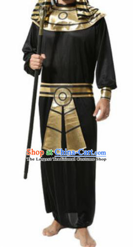 Traditional Egypt King Costume Ancient Egypt Priest Black Clothing for Men