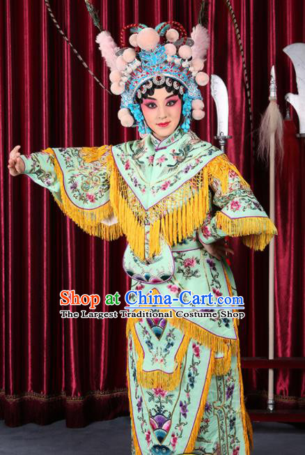 Professional Chinese Traditional Beijing Opera Magic Warriors Light Green Costume for Adults