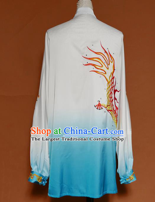 Top Grade Kung Fu Costume Martial Arts Training Tai Ji Embroidered Dragon Blue Uniform for Adults