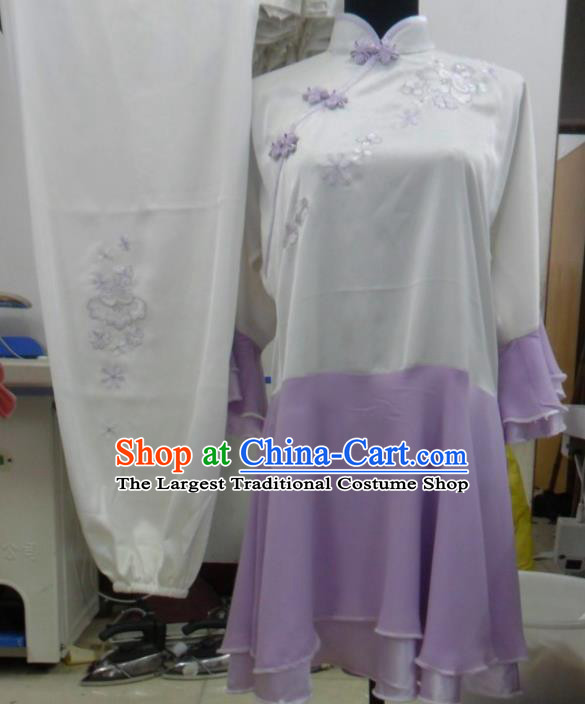 Chinese Traditional Tai Chi Embroidered Purple Uniform Kung Fu Group Competition Costume for Women