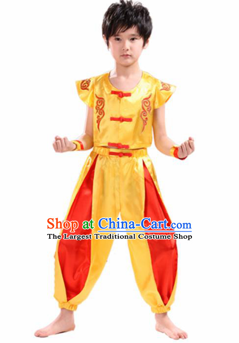 Chinese Traditional Dance Costume Folk Dance Drum Dance Yellow Clothing for Kids