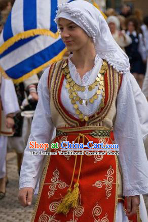 Traditional Greek Festival Costume Ancient Greece Celebration Red Dress for Women