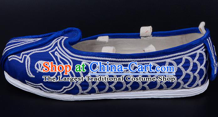Professional Chinese Beijing Opera Shoes Ancient Swordswoman Blue Embroidered Shoes for Women