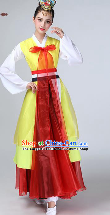 Chinese Traditional Korean Ethnic Stage Performance Dance Costume Classical Dance Yellow Dress for Women