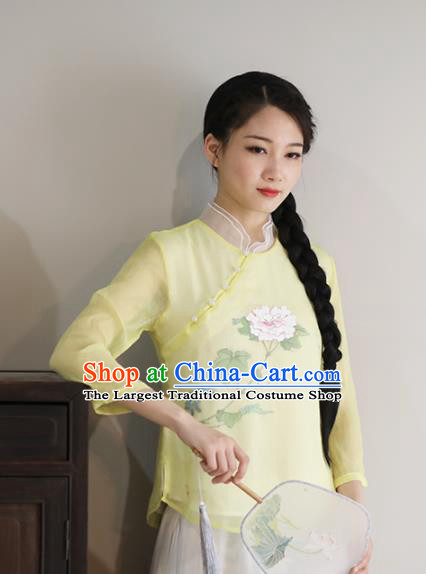 Chinese National Costume Traditional Classical Cheongsam Yellow Blouse for Women