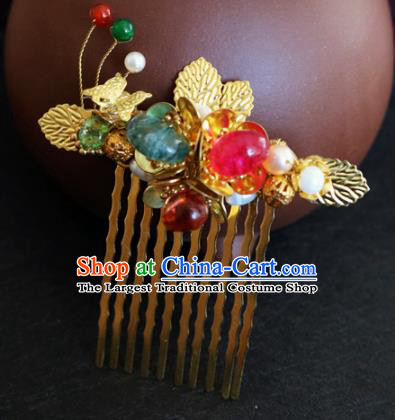 Chinese Ancient Handmade Golden Leaf Hair Comb Traditional Classical Hair Accessories for Women