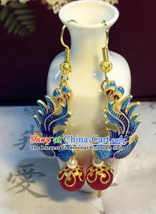 Chinese Ancient Traditional Handmade Cloisonne Phoenix Earrings Classical Ear Accessories for Women