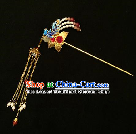 Chinese Ancient Handmade Palace Phoenix Tassel Hairpins Traditional Classical Hair Accessories for Women