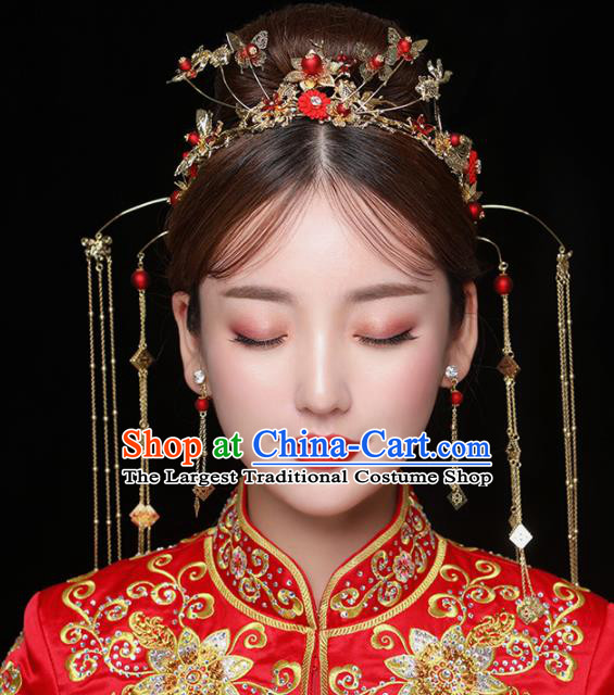 Chinese Ancient Handmade Tassel Phoenix Coronet Bride Hairpins Traditional Classical Wedding Hair Accessories for Women