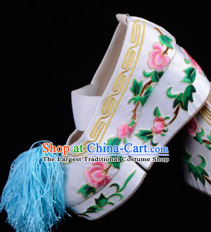 Professional Chinese Beijing Opera Shoes Ancient Princess White Embroidered Shoes for Women