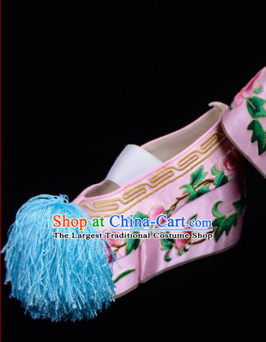 Professional Chinese Beijing Opera Shoes Ancient Princess Pink Embroidered Shoes for Women