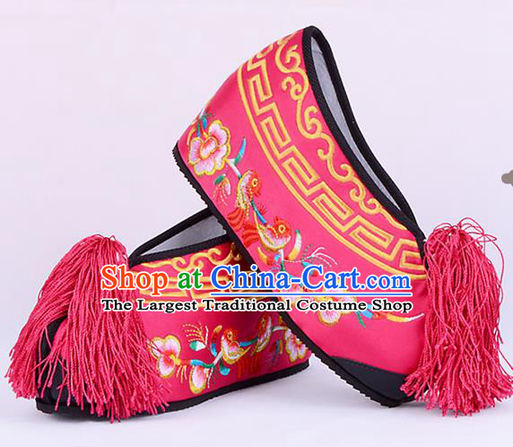 Professional Chinese Beijing Opera Actress Shoes Ancient Princess Rosy Embroidered Shoes for Women