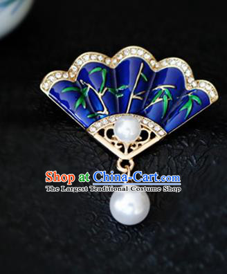 Chinese Traditional Handmade Cloisonne Brooch Classical Accessories Fan Breastpin for Women