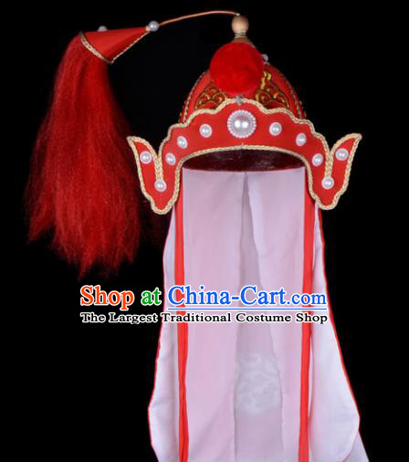 Chinese Beijing Opera Takefu Hair Accessories Ancient Soldier Red Hat for Men