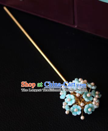 Chinese Ancient Handmade Blue Flowers Hairpins Traditional Classical Hair Accessories for Women