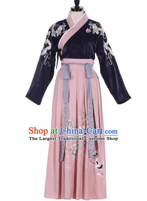 Chinese Ancient Embroidered Hanfu Dress Ming Dynasty Young Lady Traditional Historical Costume for Women