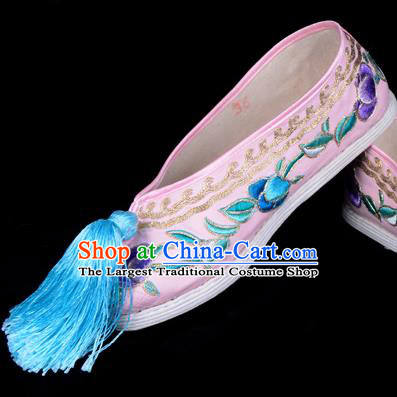 Professional Chinese Beijing Opera Princess Shoes Ancient Peri Pink Embroidered Shoes for Women