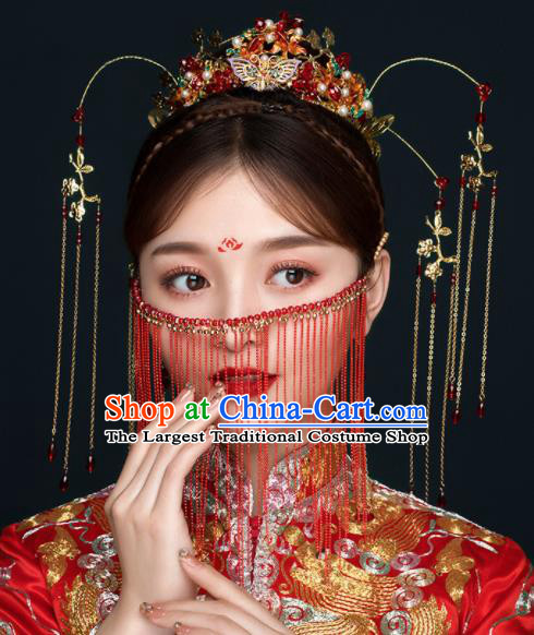 Chinese Ancient Handmade Bride Phoenix Coronet Hairpins Traditional Classical Wedding Hair Accessories for Women