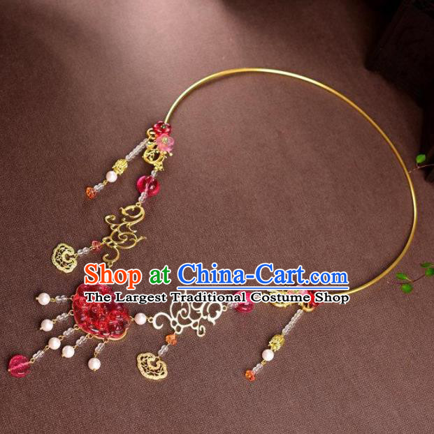 Chinese Handmade Wedding Necklace Traditional Hanfu Coloured Glaze Necklet Accessories for Women