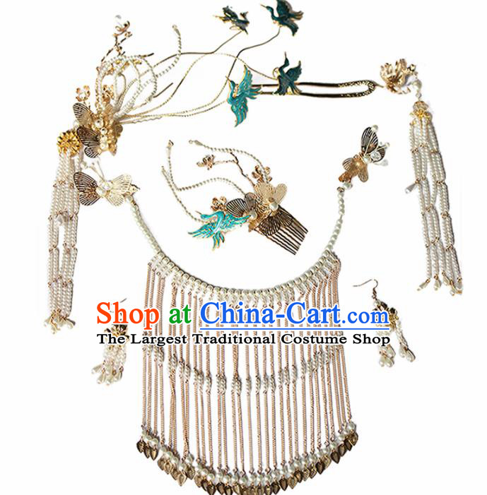 Top Grade Chinese Ancient Bride Hairpins Cranes Hair Clasp Traditional Hair Accessories Headdress for Women