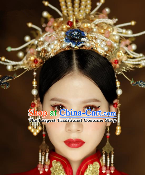 Chinese Ancient Palace Queen Blueing Phoenix Coronet Hairpins Traditional Hair Accessories Headdress for Women