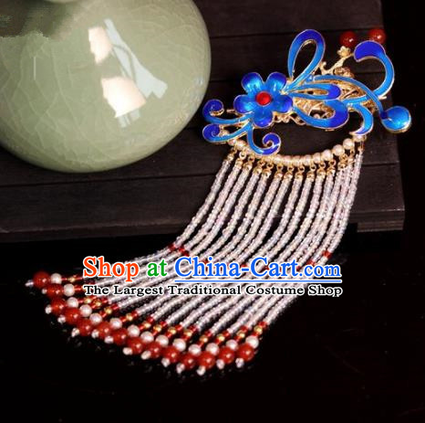Chinese Ancient Palace Blueing Tassel Hair Claw Hairpins Traditional Hair Accessories Headdress for Women