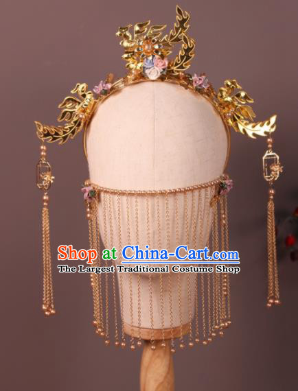 Chinese Ancient Palace Golden Crown Phoenix Hairpins Traditional Hair Accessories Headdress for Women